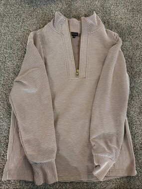 Buckle black Striped Half-Zip Pullover Sweater - Beige/White